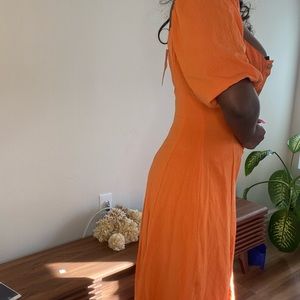 Orange puff sleeve summer dress